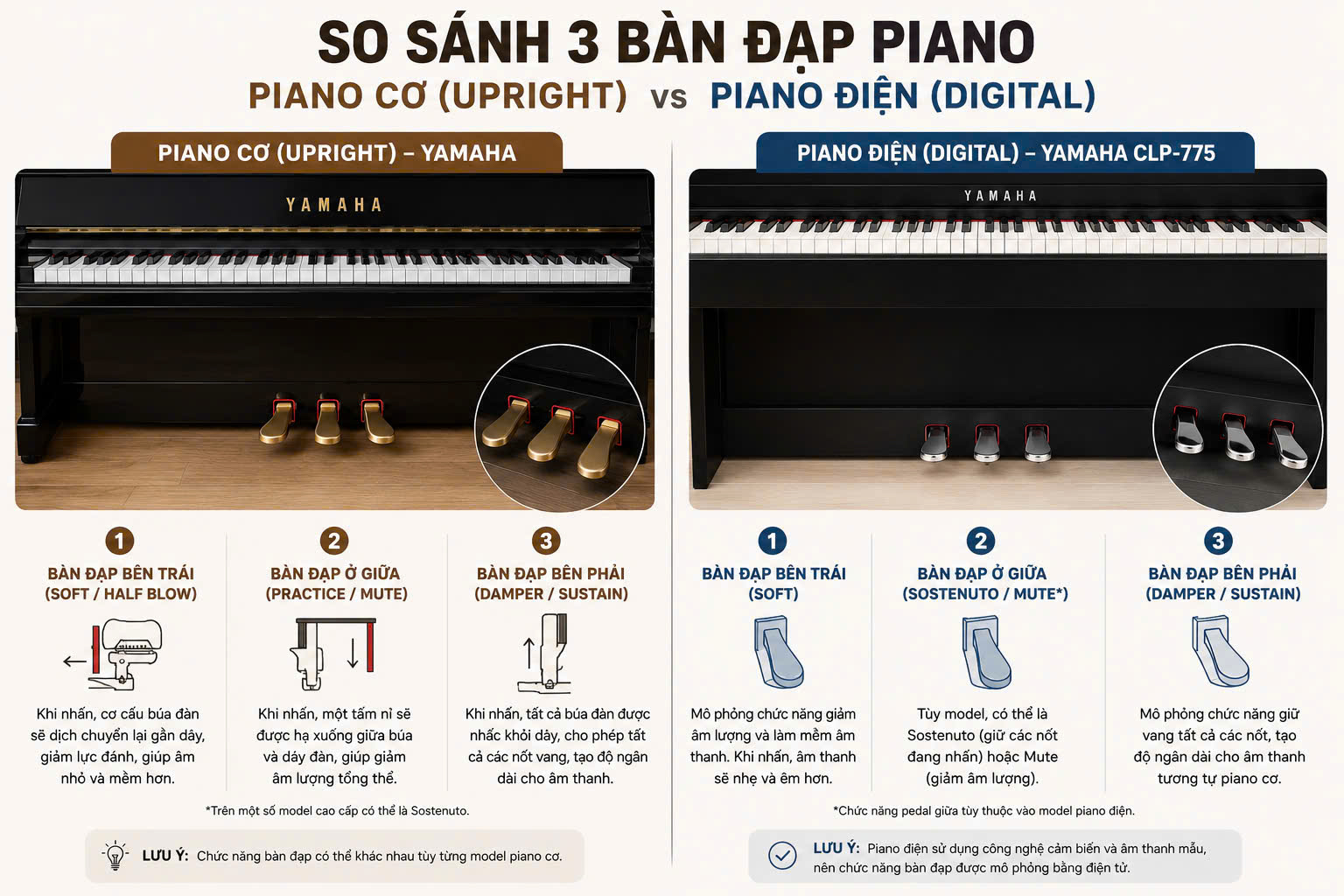 3 bàn đạp ( pedal) trên đàn piano có tác dụng gì? Hướng dẫn chi tiết cho người mới học